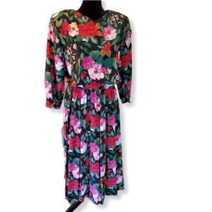 Pellini by Von Bramlett Floral Pleated Dress Sz 12